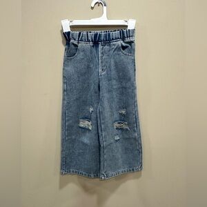 Girls Distressed Wide-Leg Denim Jeans Elastic Waist Size 4-5T